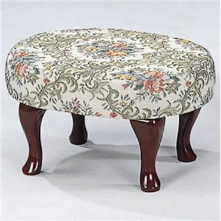 Cherry Finish Upholstered Foot Stool with Shapely Legs